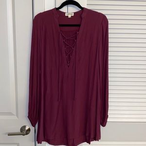 maroon lace up dress